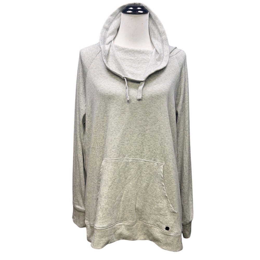 Gaiam Cowl Neck Hoodie Women XL Gray Heathered Long Sleeve Pullover Loungewear